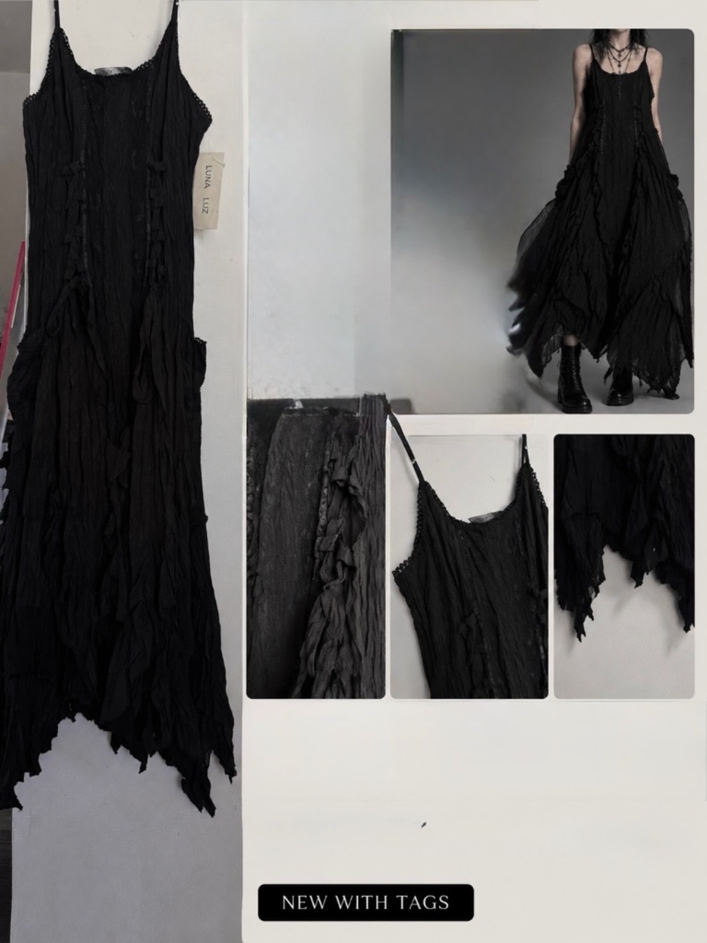 Luna Luz Black Crinkled Boho Dress NWT Gothic Lagenlook Size S